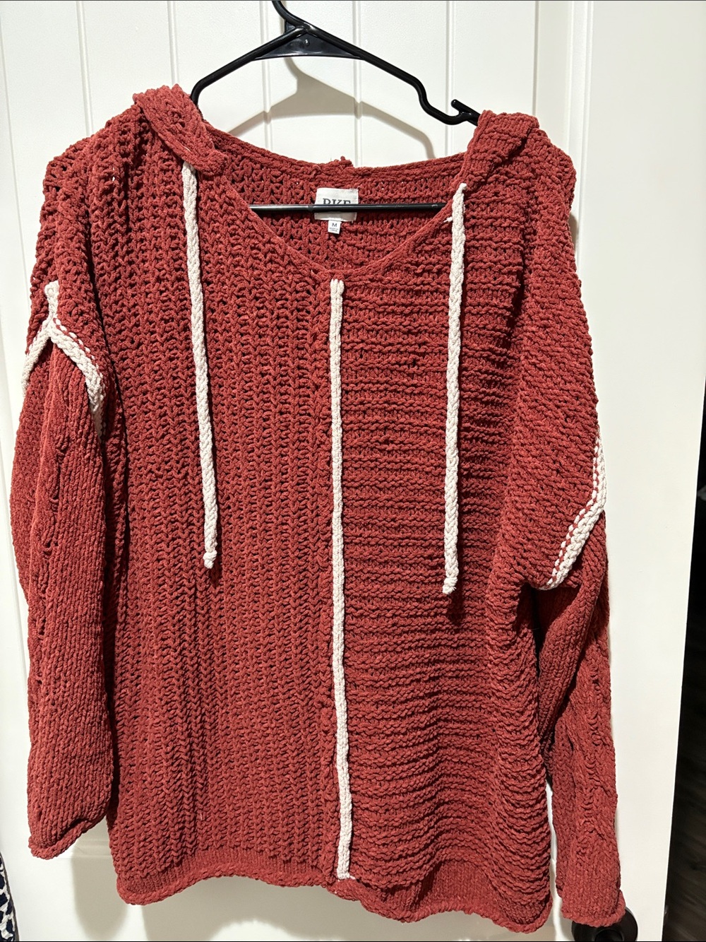 BKE Rust Red Hooded Knit Sweater with Cream Trim